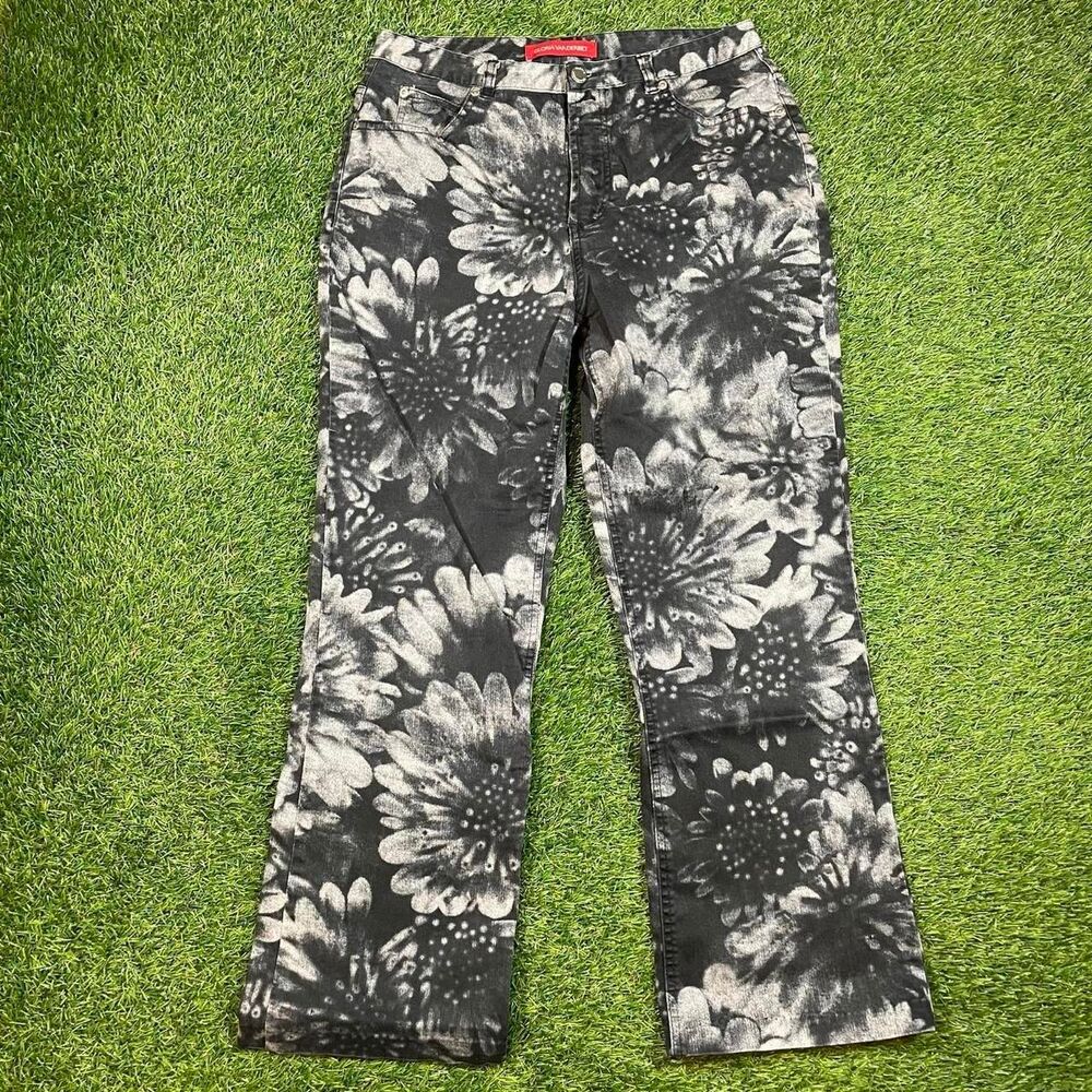 Y2K Gloria Vanderbilt black floral flare jeans Size 10